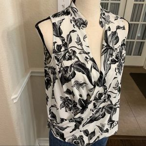 Rachel Roy black & white bold floral print top XS